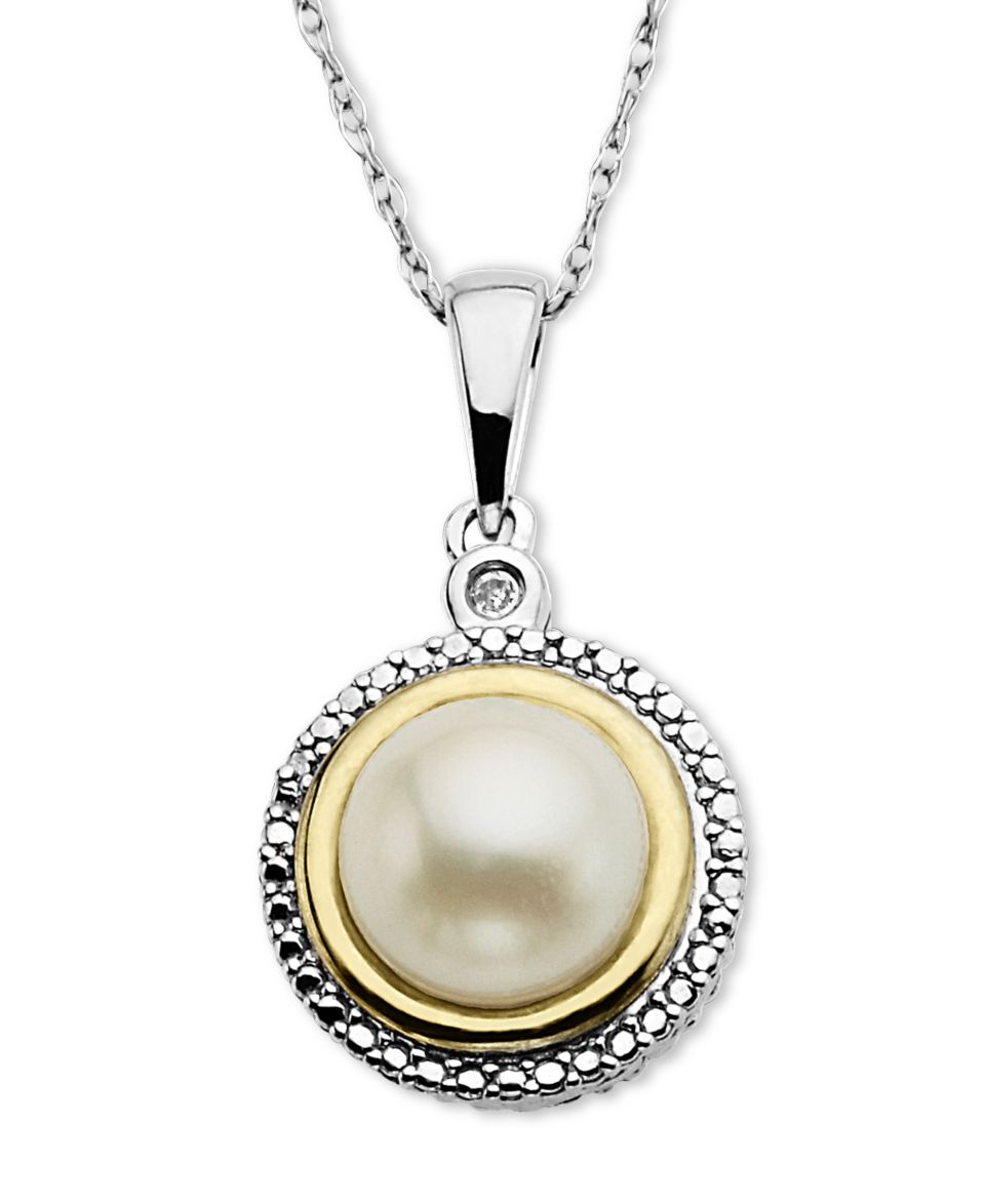 14k Gold and Sterling Silver Necklace, Cultured Freshwater Pearl and