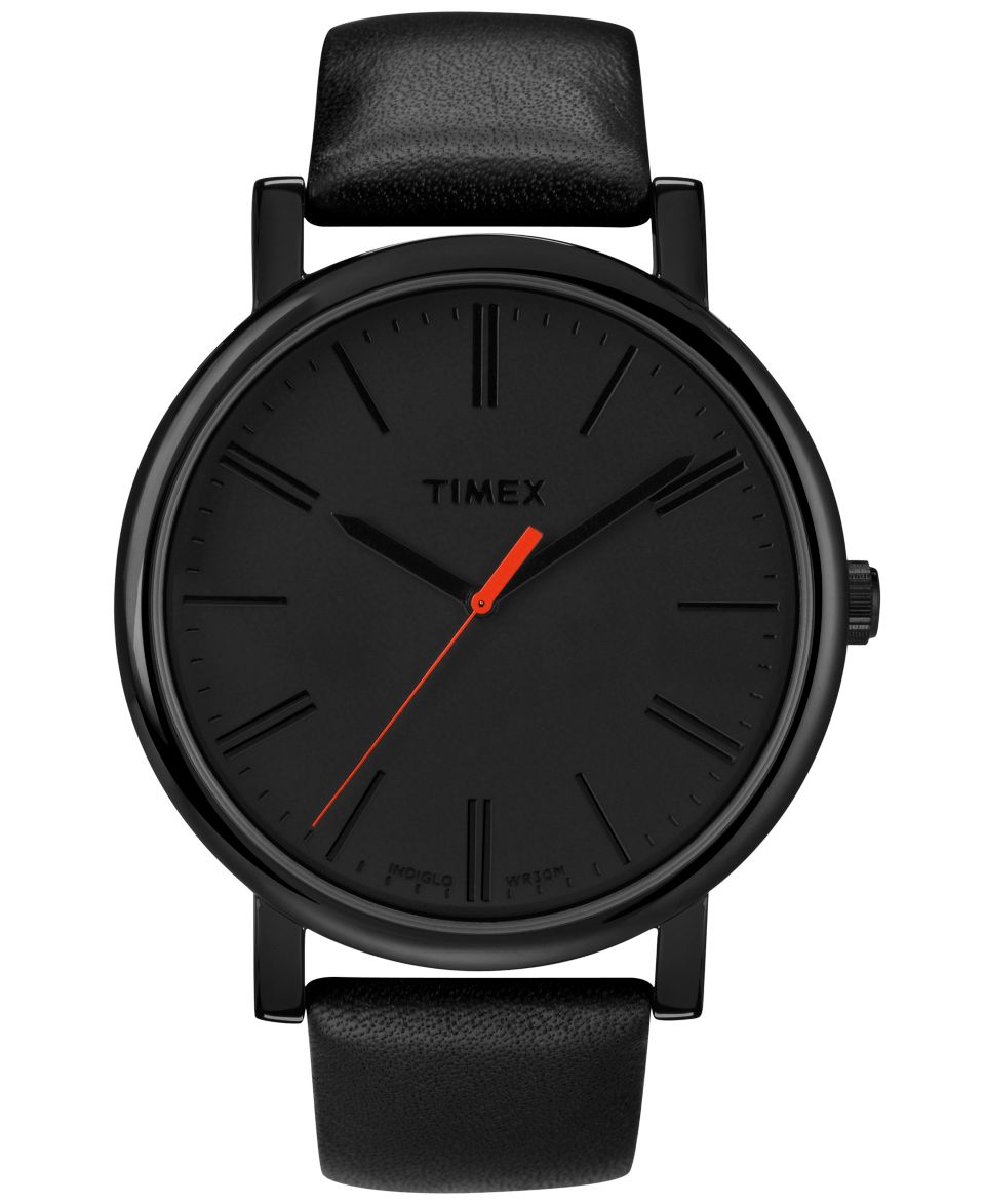 Timex Watch, Womens Originals Easy Reader Black Leather Strap 42mm