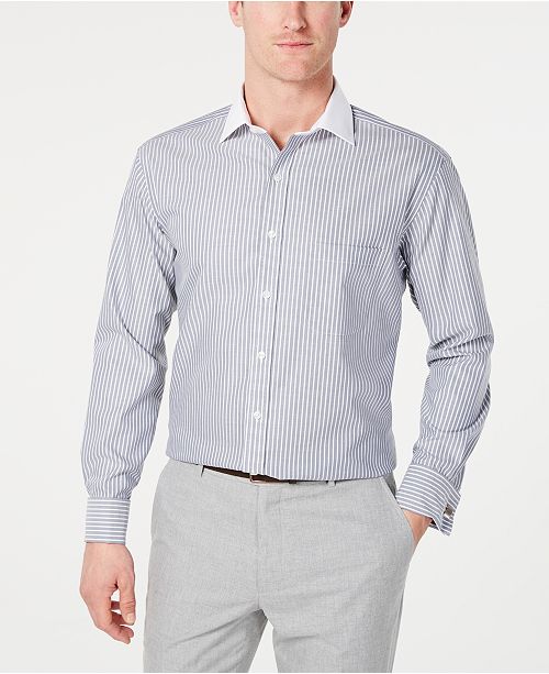 Tasso Elba Men S Classic Regular Fit Non Iron Supima Cotton Twill Bar Stripe French Cuff Dress Shirt Created For Macy S Reviews Shirts Men Macy S