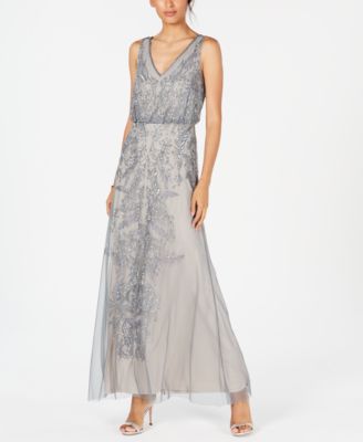 adrianna papell sequined blouson gown