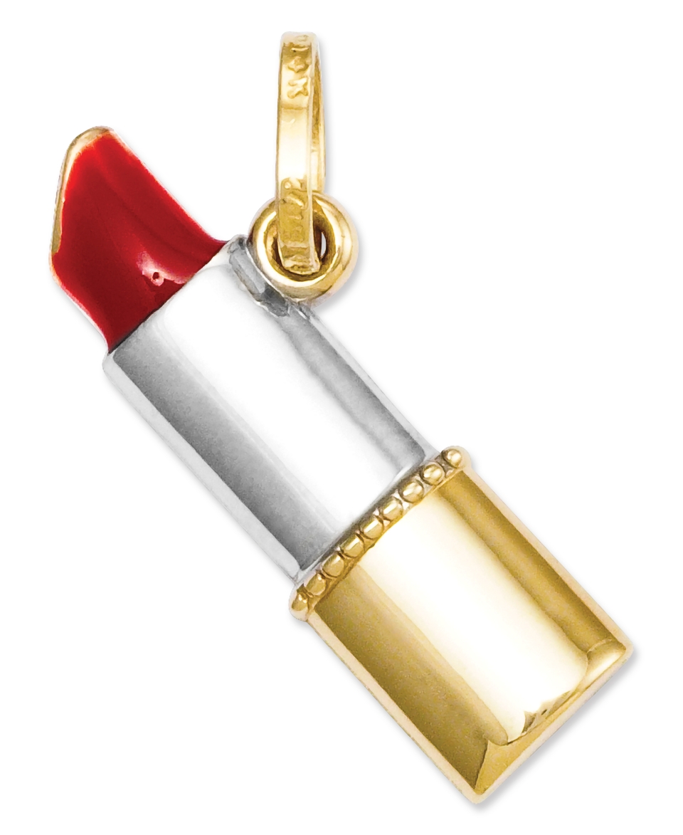 14k Gold and Sterling Silver Charm, Red Lipstick Charm   Jewelry & Watches