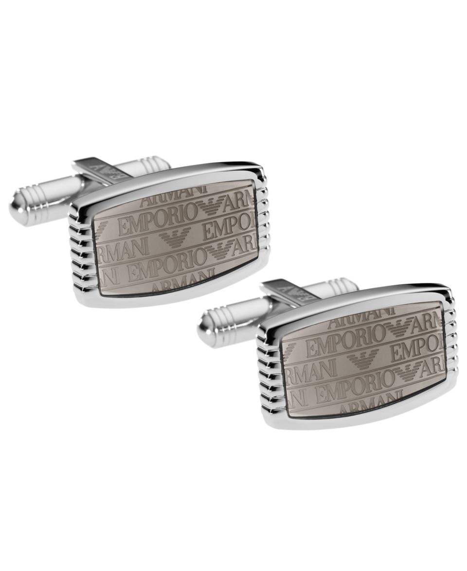 Emporio Armani Cufflinks, Stainless Steel Gray Transparent Lacquer