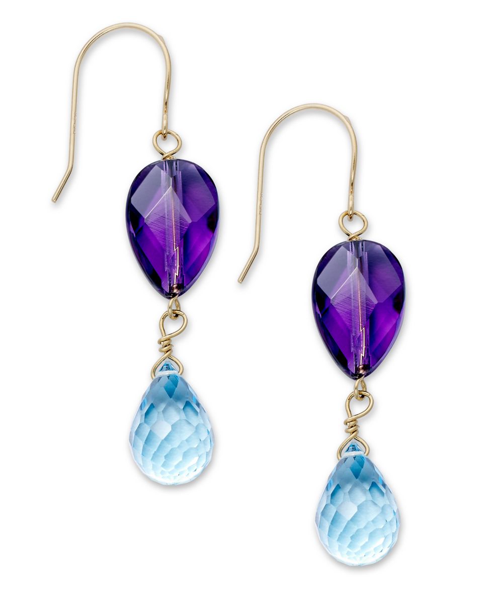 14k Gold Earrings, Amethyst (7 ct. t.w.) and Blue Topaz (9 ct. t.w