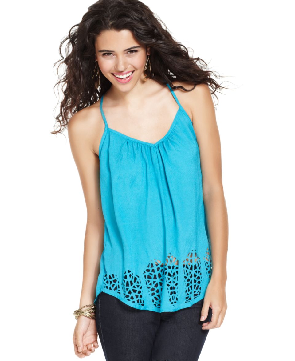 Eyeshadow Juniors Top, Sleeveless Laser Cutout