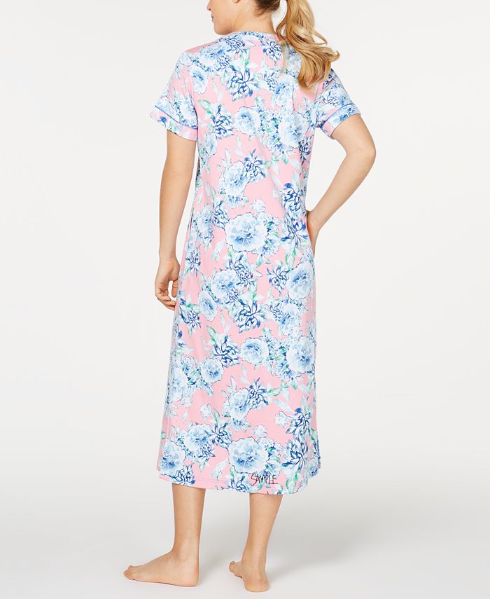 Miss Elaine Flower-Print Interlock-Knit Zip-Up Robe ...