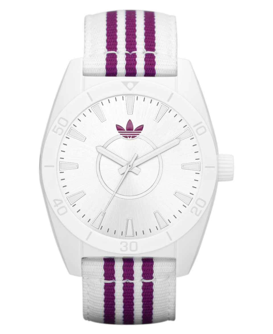 adidas Watch, White and Purple Stripe Nylon Strap 42mm ADH2696   All