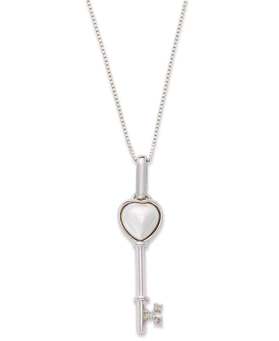 Sterling Silver Necklace, Mother of Pearl (7mm) and Diamond Accent