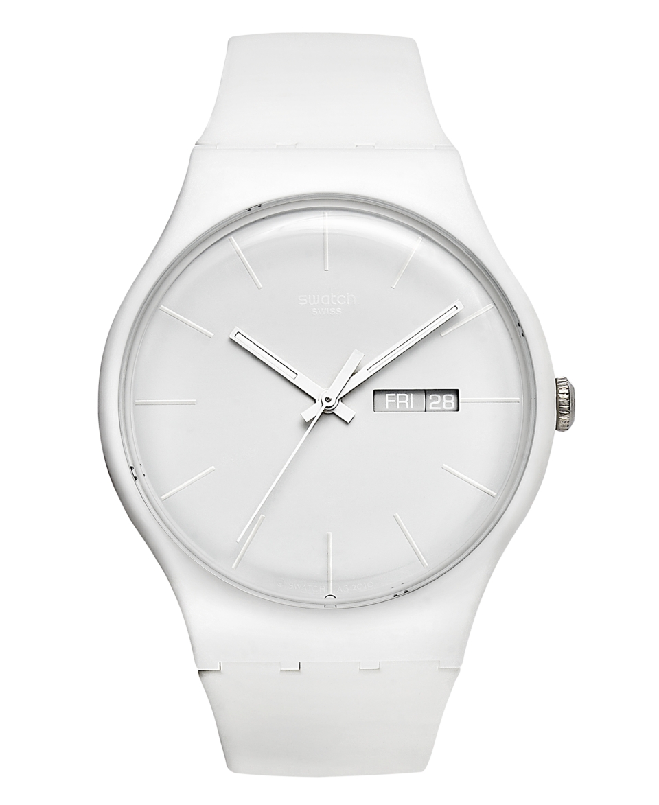 Swatch Watch, Unisex Swiss White Rebel White Silicone Strap 41mm