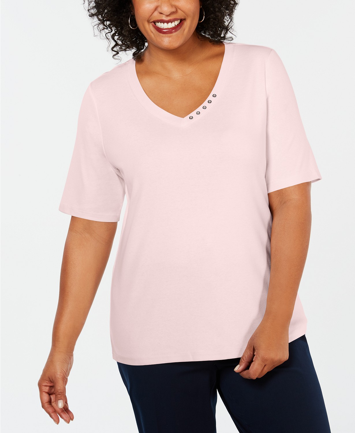 Plus Size Cotton V-Neck Top, Created for Macy's