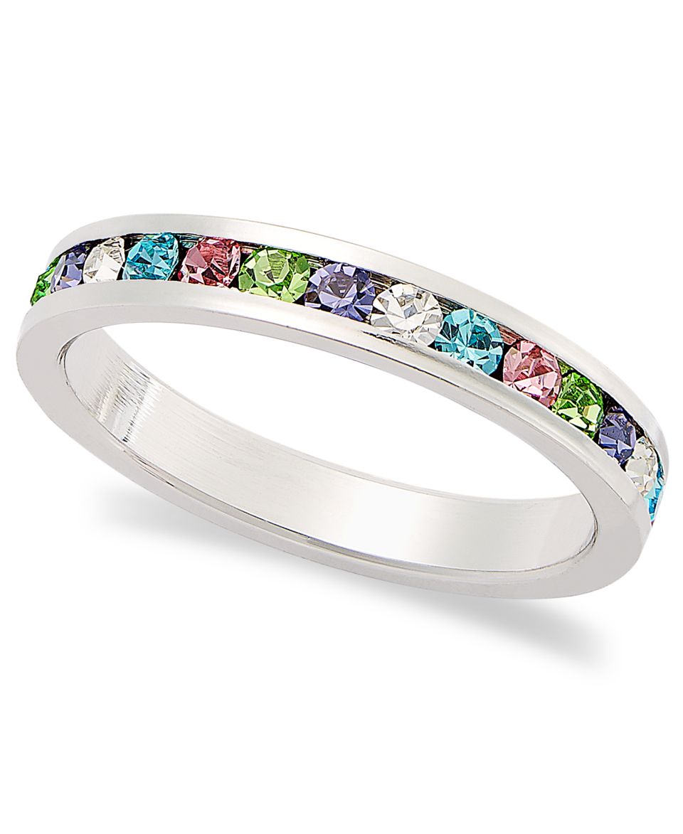 Traditions Sterling Silver Ring, Channel Set Multicolored Swarovski