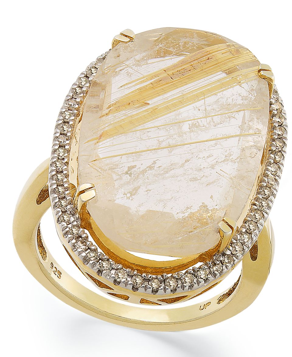 14k Gold over Sterling Silver Ring, Golden Rutilated Quartz (12 3/8 ct. t.w.) and Diamond (1/4 ct. t.w.) Ring   Rings   Jewelry & Watches