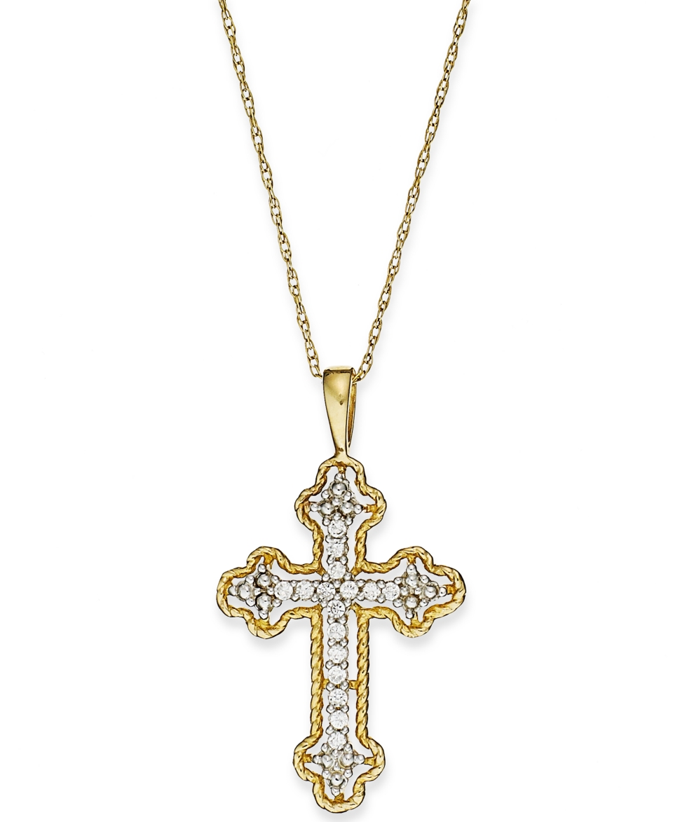 14k Gold Necklace, Diamond Accent Antique Cross Pendant   Necklaces   Jewelry & Watches