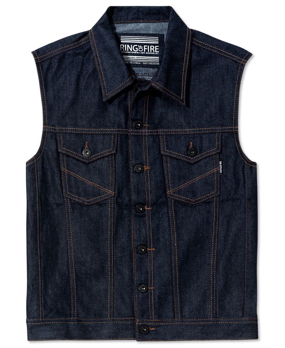 Ring of Fire Vest, Mar Vista Denim Vest   Mens Coats & Jackets   