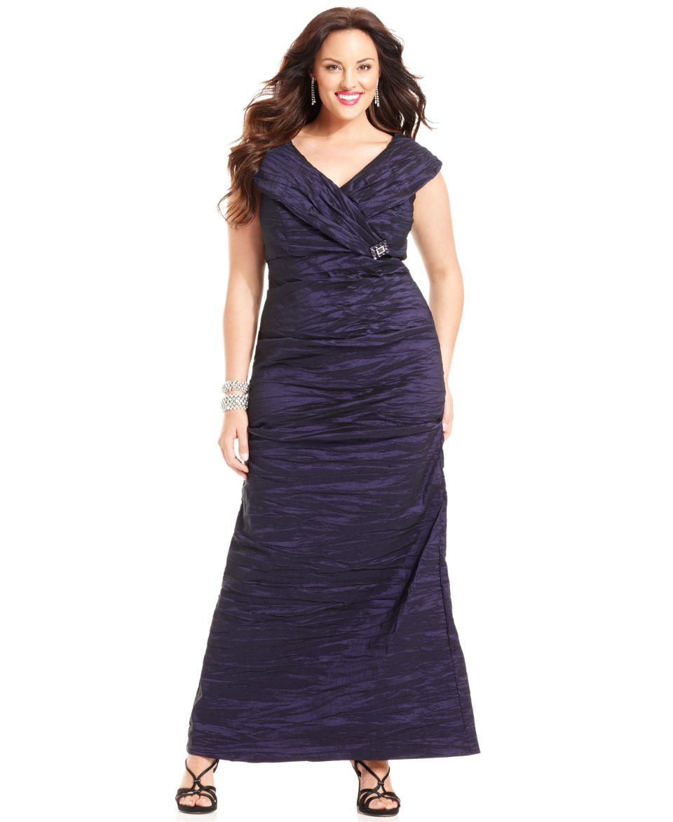 Alex Evenings Plus Size Dress, Cap Sleeve Portrait Collar Evening Gown