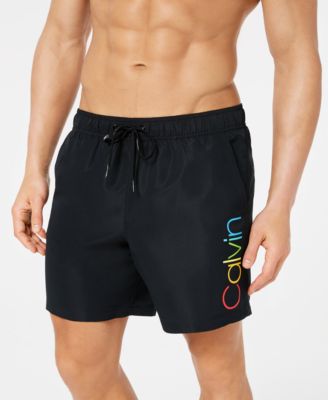 swim shorts with rainbow bands and drawstring waist