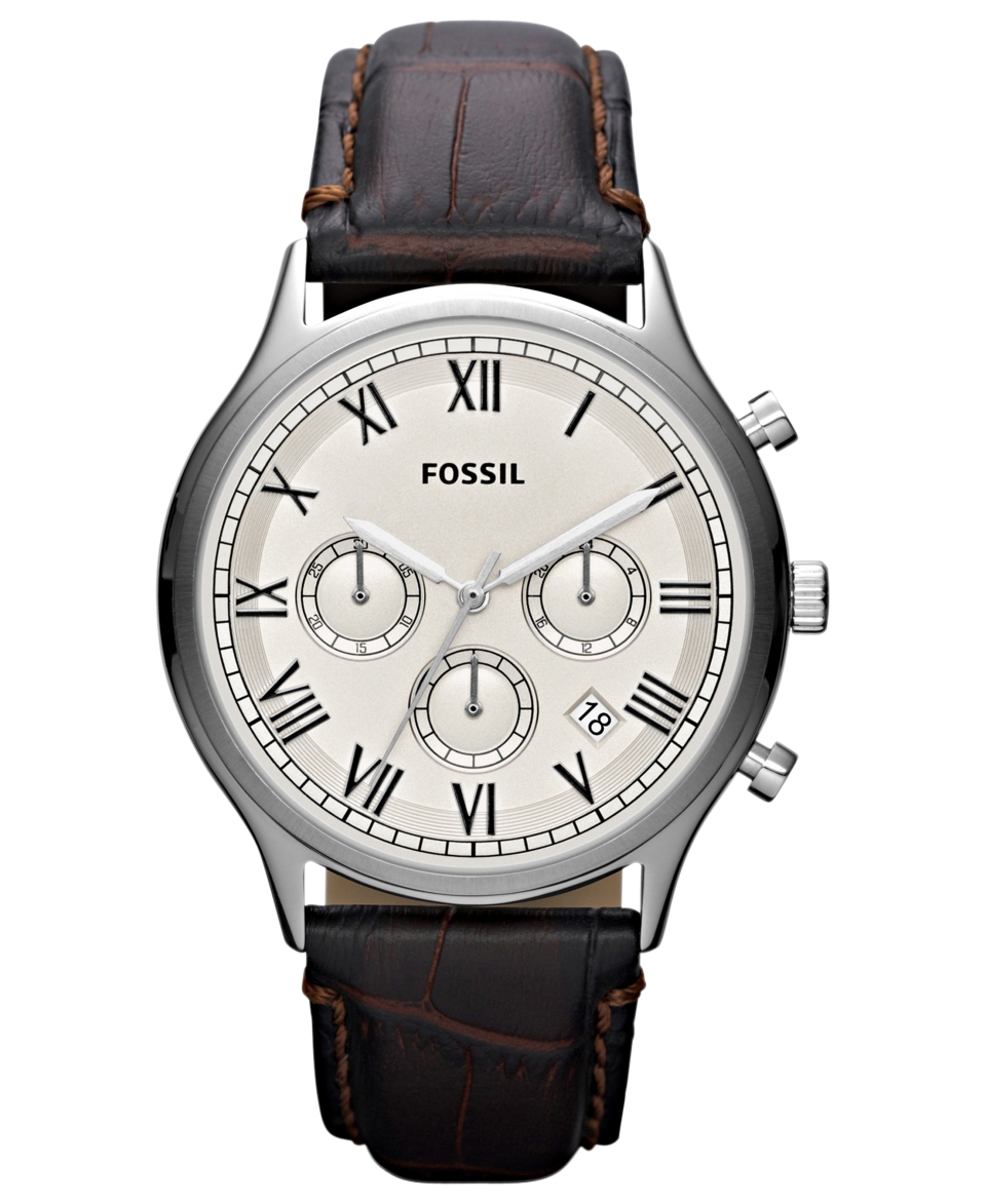 Fossil Watch, Mens Chronograph Ansel Brown Embossed Leather Strap
