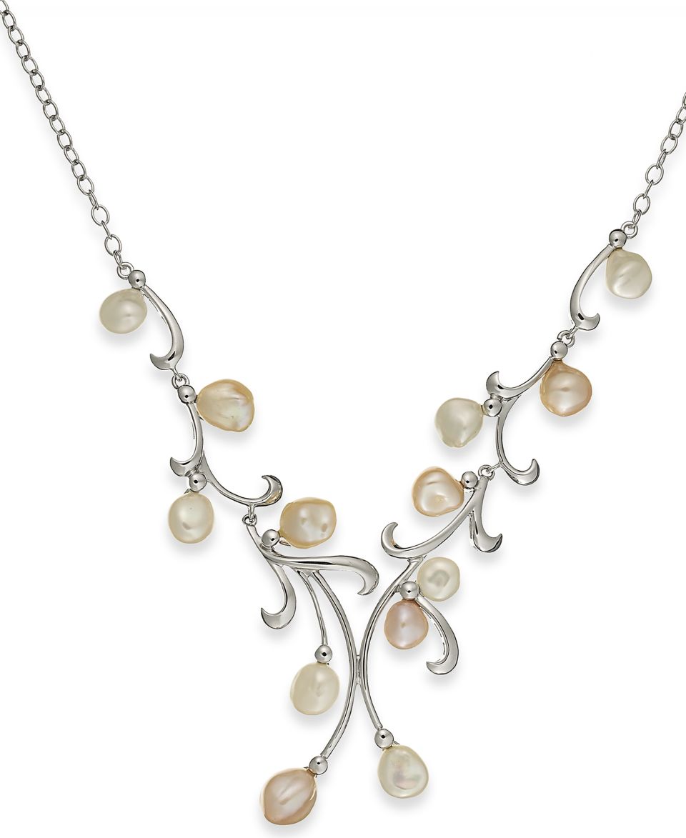 Pearl Necklace, Sterling Silver Keishi Cultured Freshwater Pearl Leaf