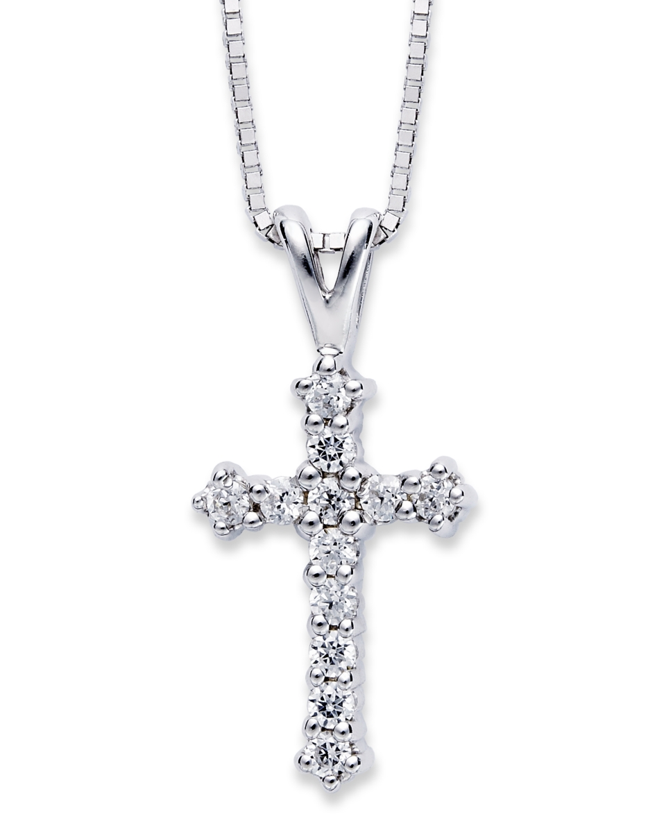 Diamond Necklace, 14k White Gold Diamond Cross Pendant (1/10 ct. t.w.)   Necklaces   Jewelry & Watches