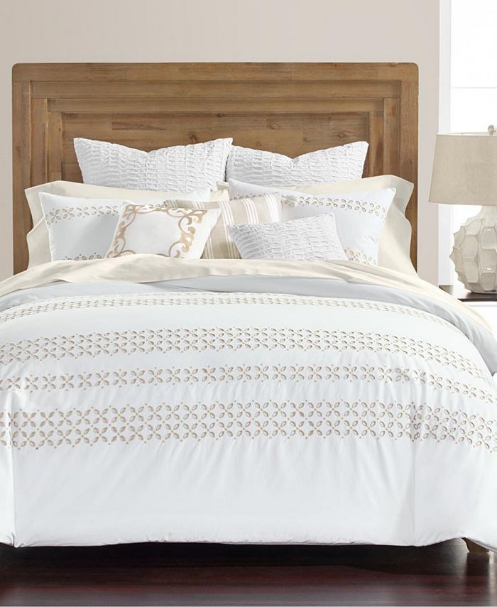 Martha Stewart Collection Eyelet Stripe White Cotton 8 Pc King Comforter Sets Created For Macys Reviews Bed In A Bag Bed Bath Macy S