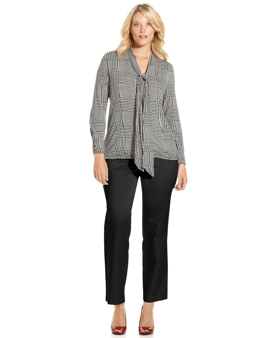 Charter Club Plus Size Blouse, Long Sleeve Houndstooth Print