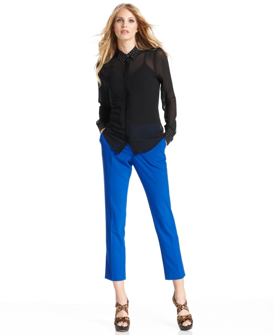 Vince Camuto Long Sleeve Studded Blouse & Straight Leg Cropped Pants