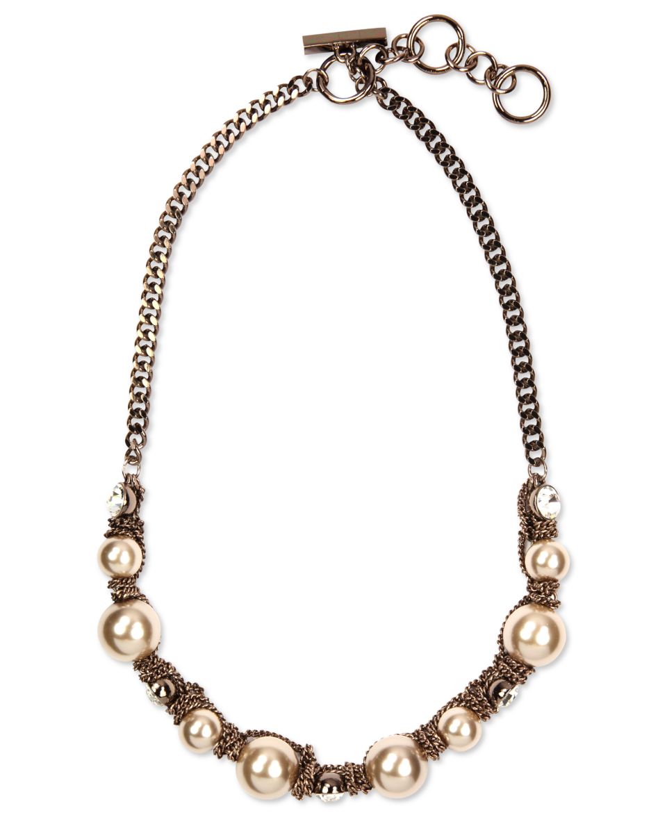 Givenchy Necklace, Brown Gold tone Imitation Pearl Crystal Frontal