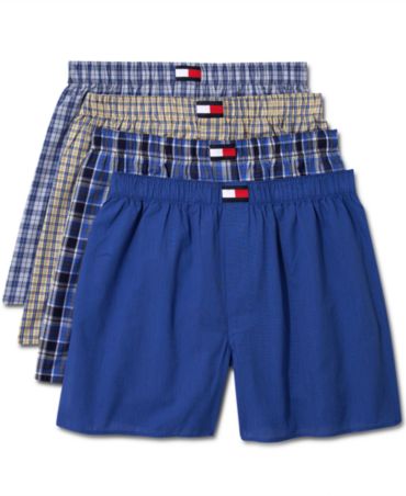 Tommy Hilfiger Men's Underwear, Woven Boxer 4 Pack - Underwear - Men ...