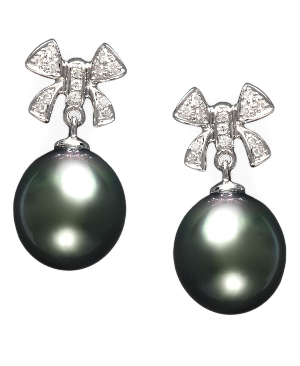 EFFY Collection 14k White Gold Earrings, Cultured Tahitian Pearl and