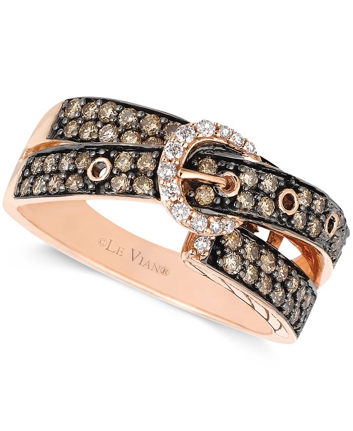 Le Vian Chocolate (5/8 ct. t.w.) and White Diamond (1/10 ct. t.w.) 2Row Buckle Ring in 14k Rose