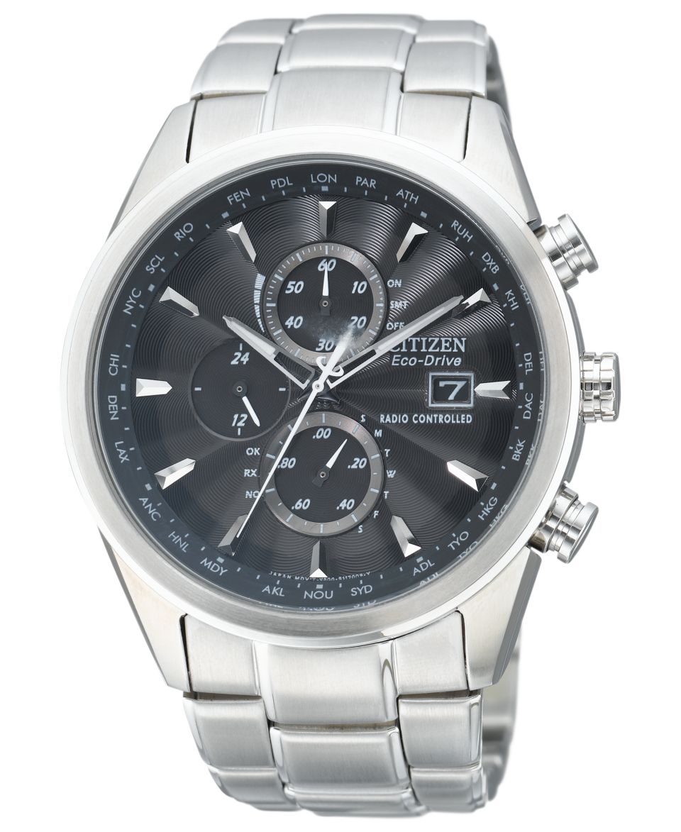 Citizen Watch, Mens Eco Drive World Chronograph A T Stainless Steel