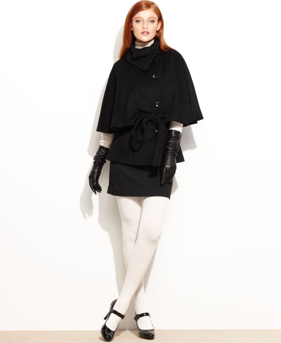 Calvin Klein Coat, Asymmetrical Wool Blend Belted Cape