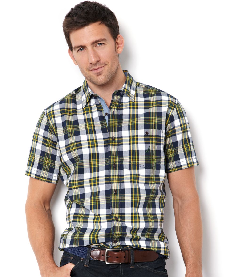 Nautica Shirt, Short Sleeve Large Twill Multi Plaid Shirt