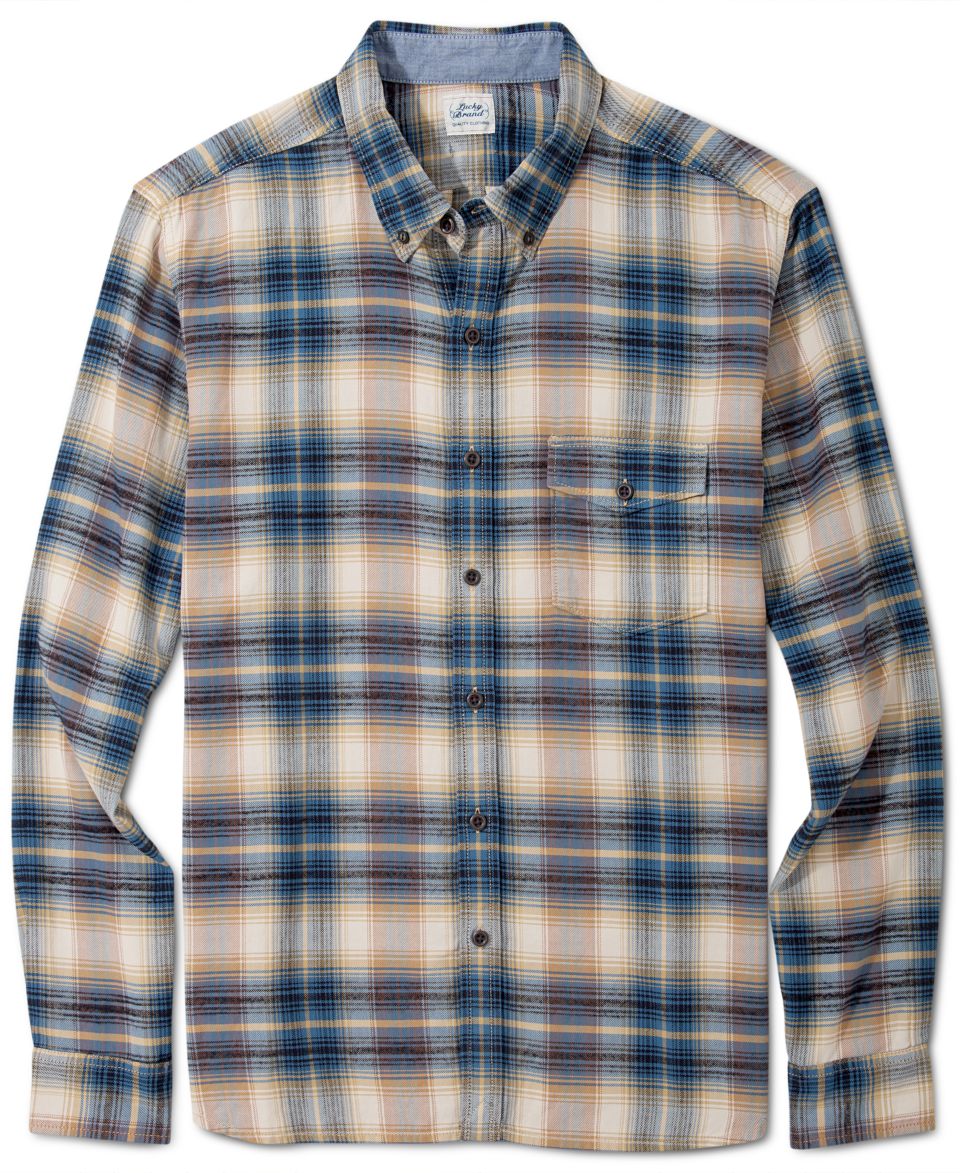 Lucky Brand Jeans Shirt, Herringbone Patch Pocket Plaid Shirt   Mens