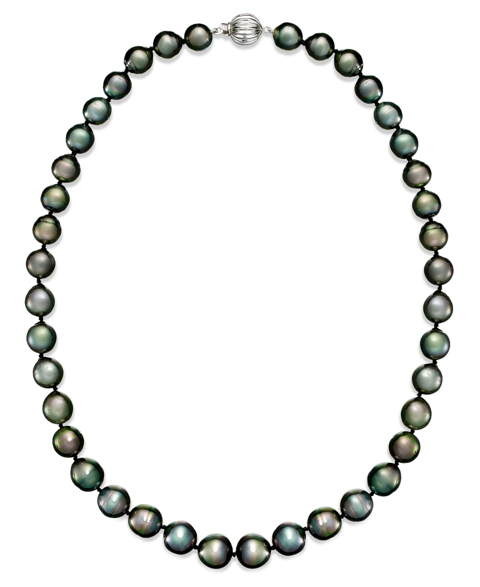 Pearl Necklace, 14k White Gold Round Tahitian Pearl Strand (9 11mm