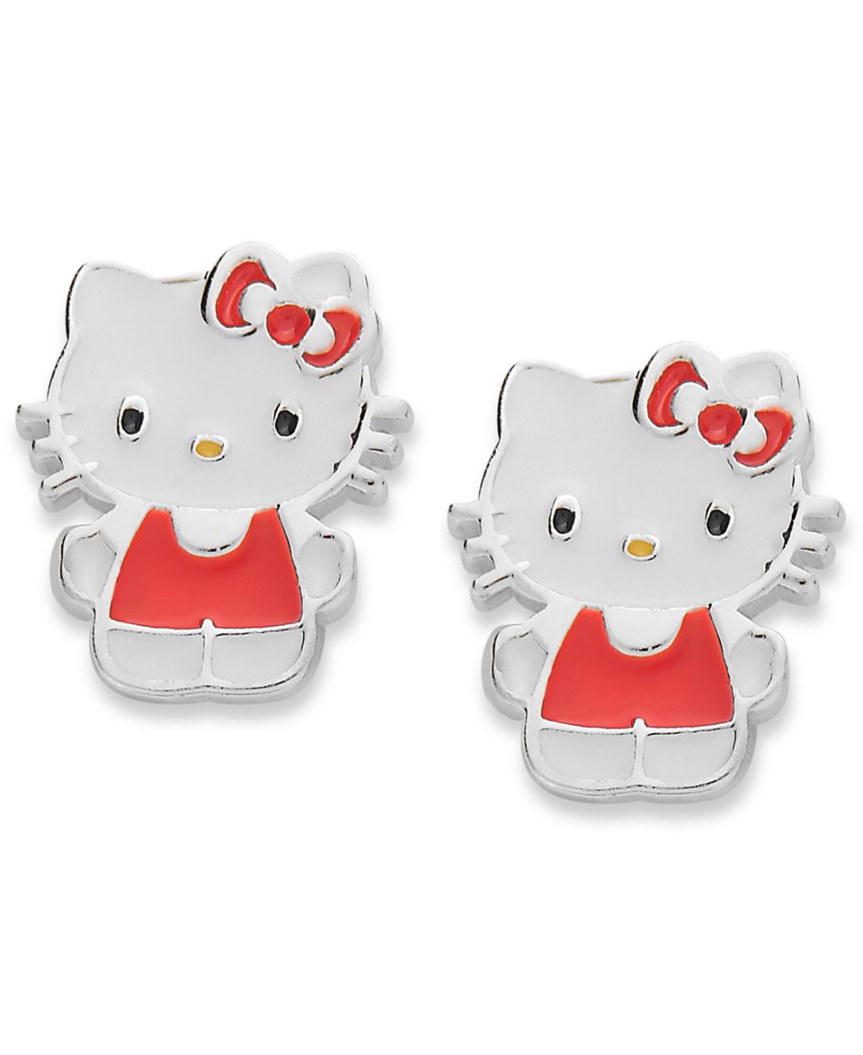 Hello Kitty Sterling Silver Earrings, Pave Crystal Face Leverback