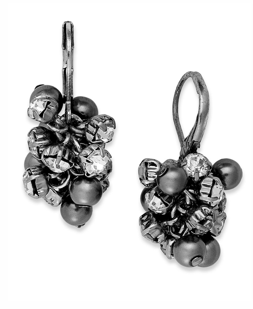 Charter Club Earrings, Hematite Tone Glass Bead Cluster Drop Earrings