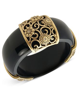 T Tahari Bracelet, Black Gold-Tone Crystal Cuff Bracelet - Jewelry ...