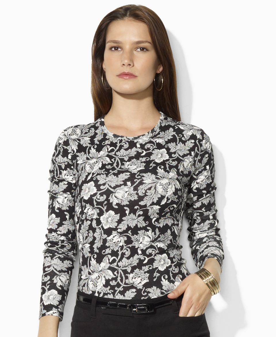 Lauren by Ralph Lauren Top, Long Sleeve Floral Tee