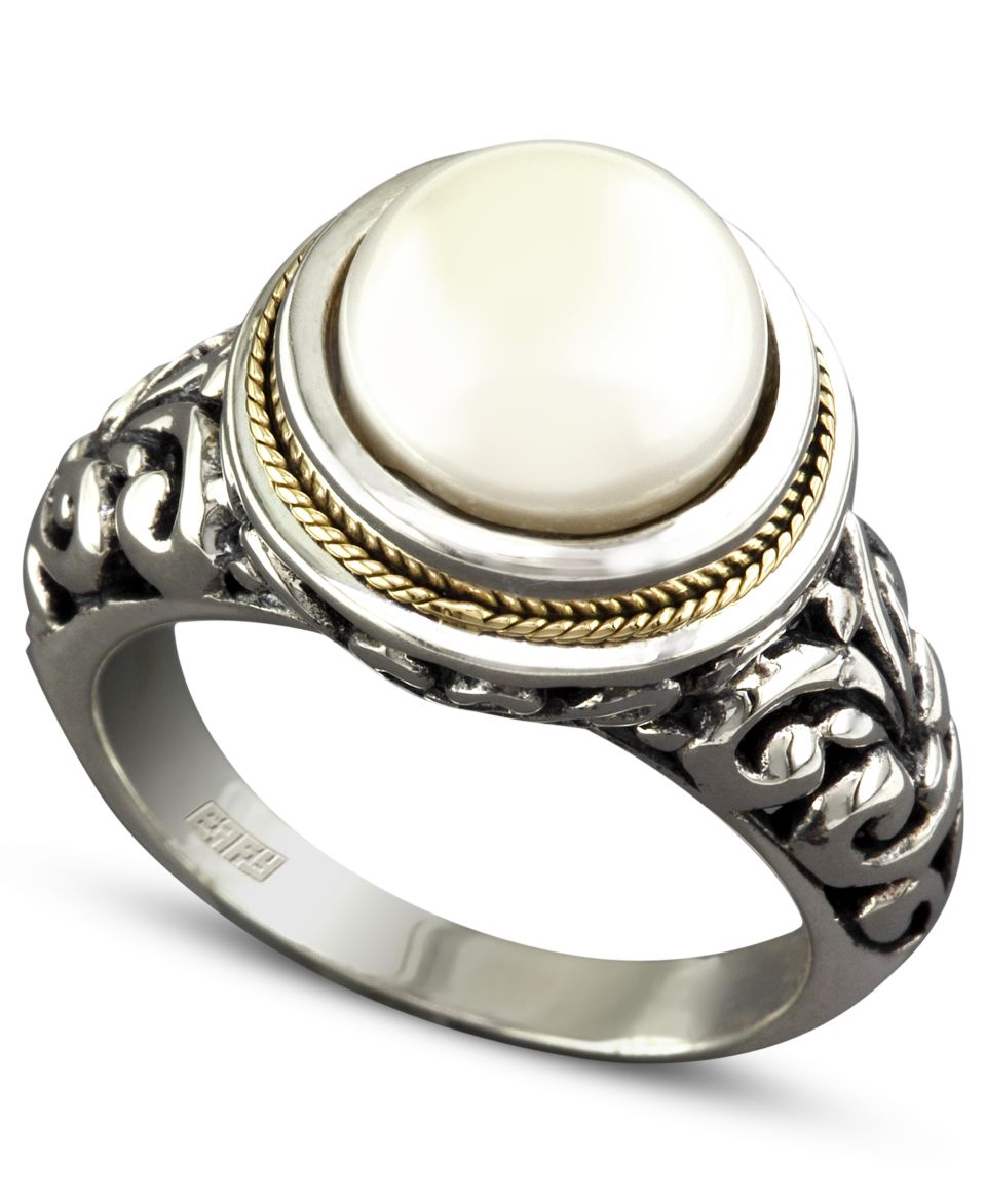 EFFY Dyed Black Cultured Freshwater Pearl Ring (10mm) in Sterling Silver and 18k Gold   Rings   Jewelry & Watches