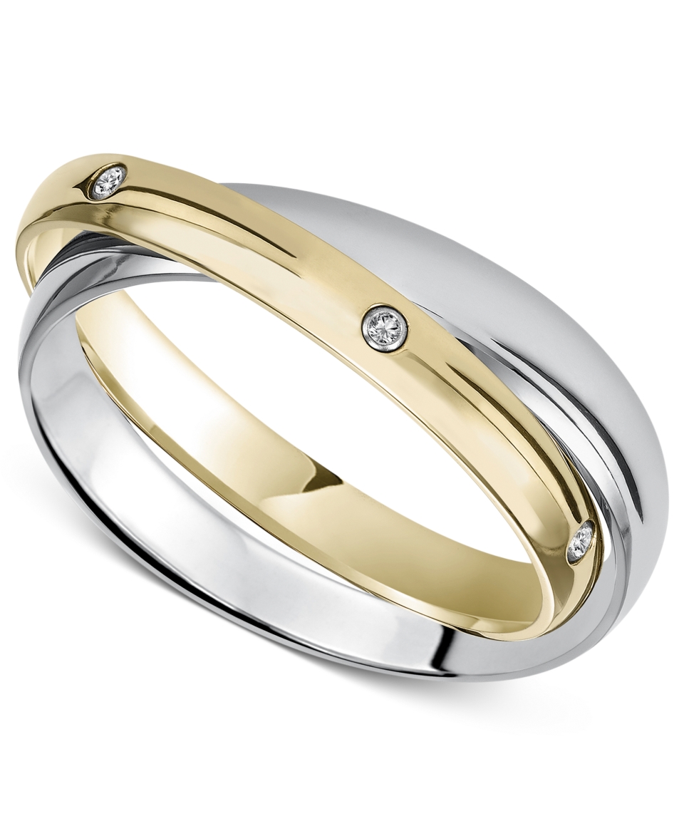 Stainless Steel and Yellow Ion Plated Ring, Diamond Accent 2 Band Ring