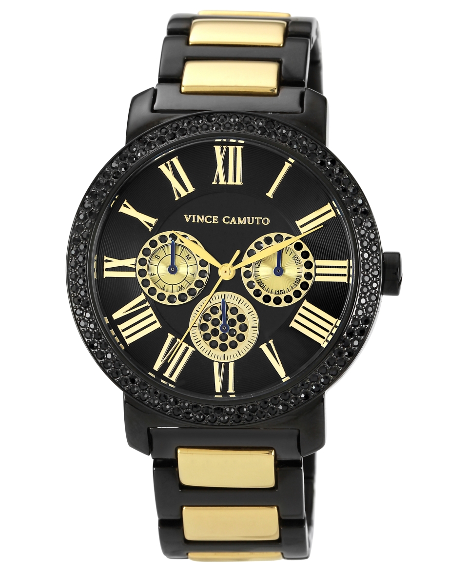 Vince Camuto Watch, Womens Black and Gold Tone Stainless Steel Bracelet 42mm VC 5001GPBK   Watches   Jewelry & Watches