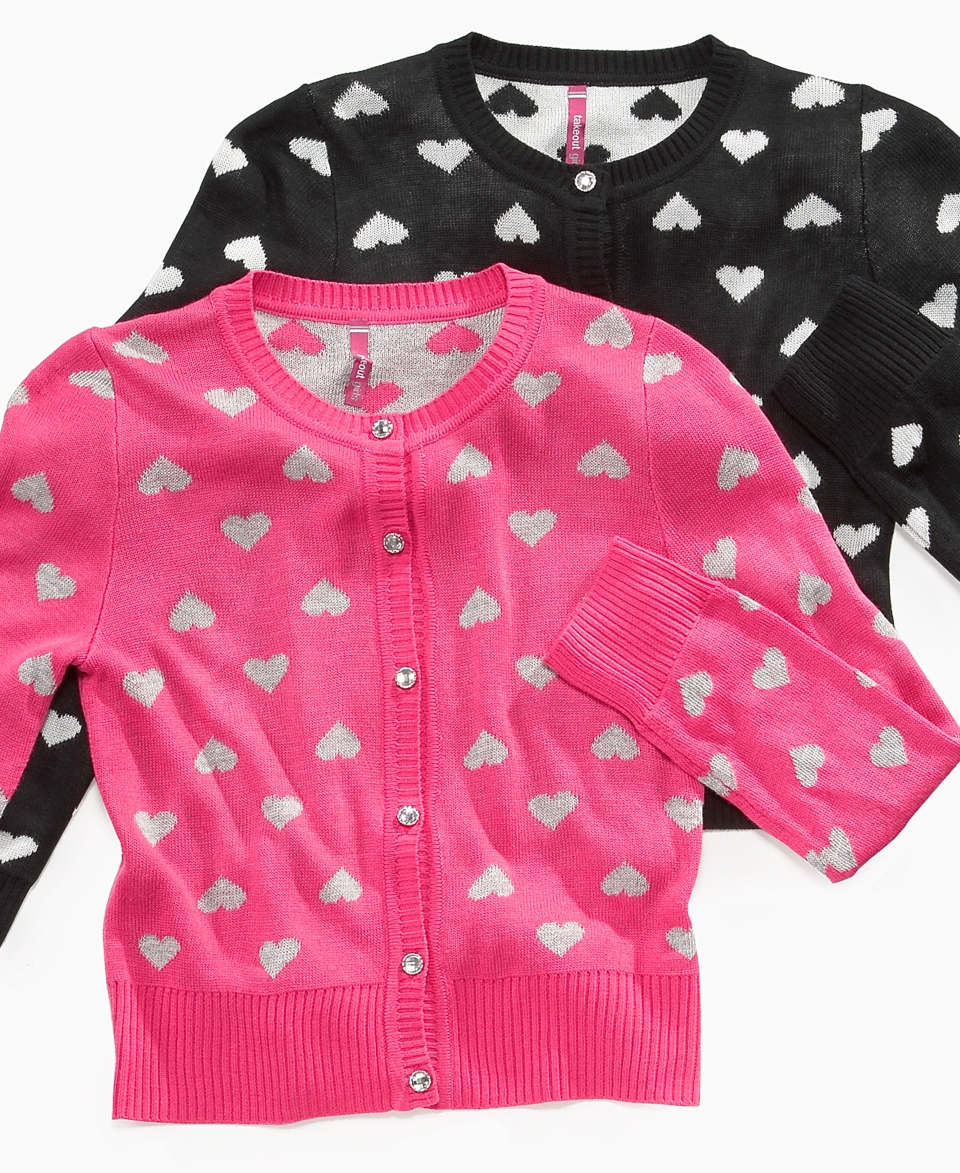 Kids Sweater, Girls Heart Print Cardigan   Kids Girls 7 16