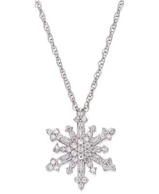 Diamond Accent Snowflake Pendant Necklace in Sterling Silver and 14k ...