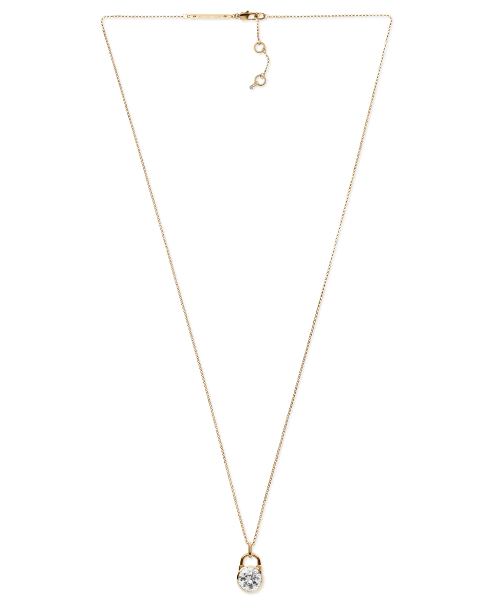 Michael Kors Necklace, Gold Tone Crystal Padlock Pendant   Fashion