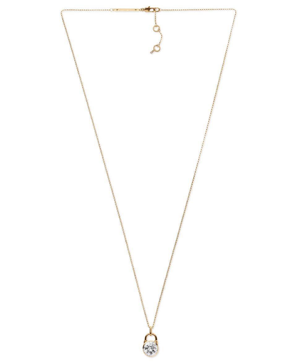 Michael Kors Necklace, Gold Tone Concave Glass Pave Pendant   Fashion