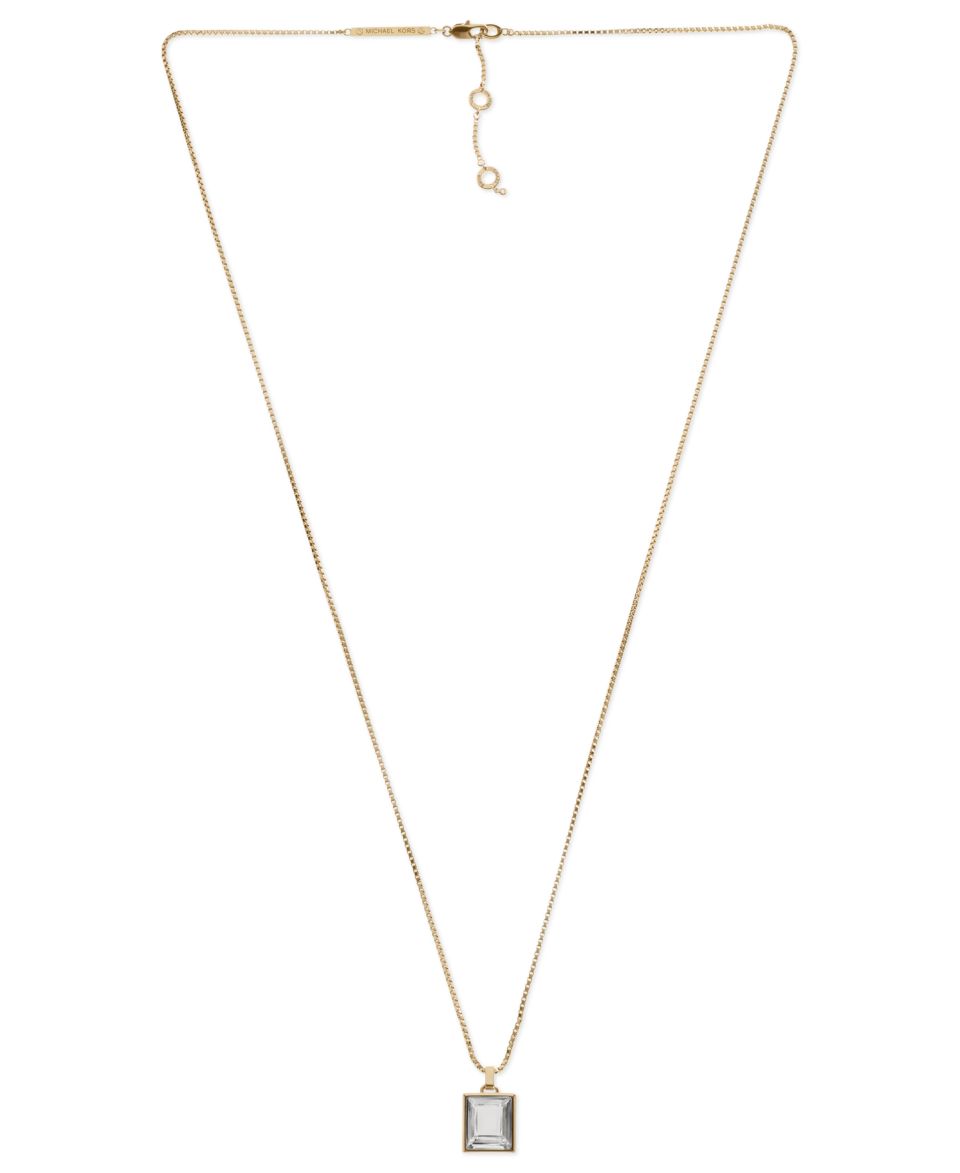 Michael Kors Necklace, Gold Tone Glass Crystal Emerald Square Pendant