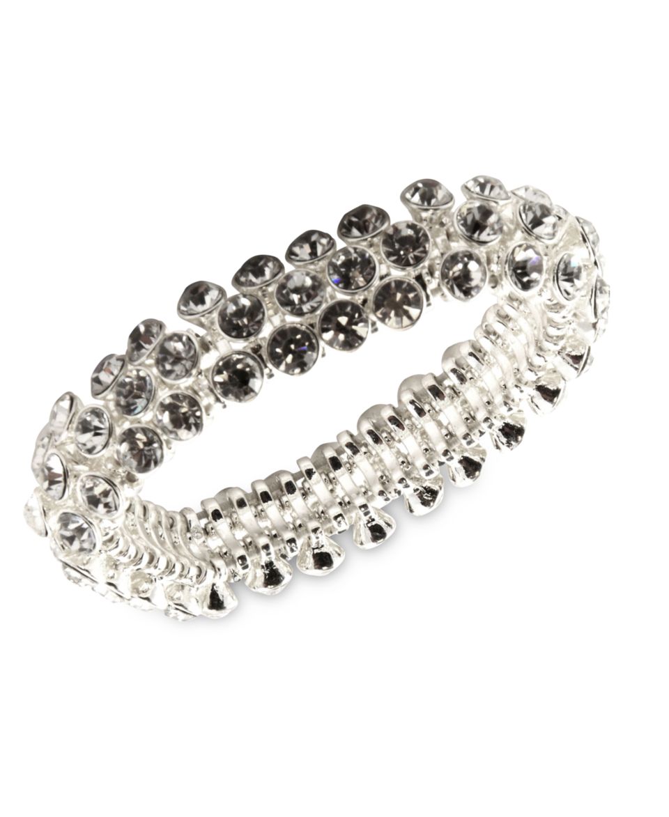 2028 Bracelet, Silver Tone Glass Crystal Stretch Bangle Bracelet