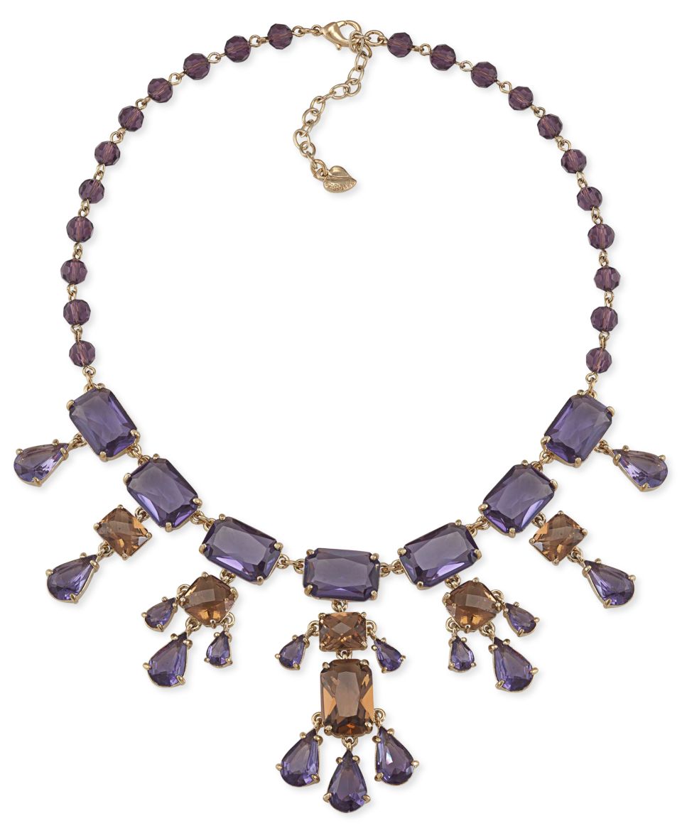 Carolee Necklace, Gold Tone Glass Pearl Epoxy Stone Bib Statement