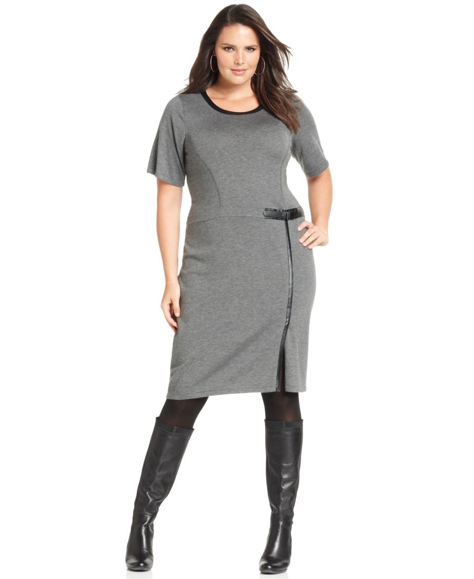 Design 365 Plus Size Dress, Short Sleeve Faux Leather Sweater   Dresses   Plus Sizes
