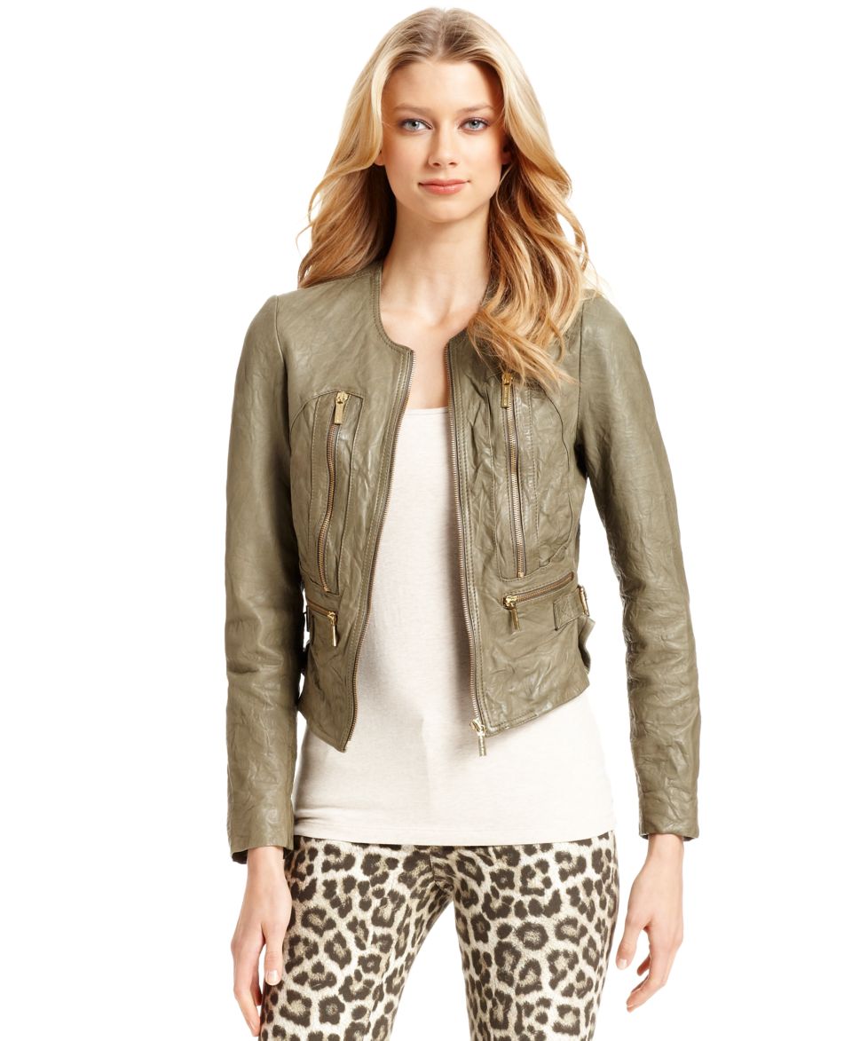 MICHAEL Michael Kors Petite Leather Zip Front Moto & Skinny Leopard